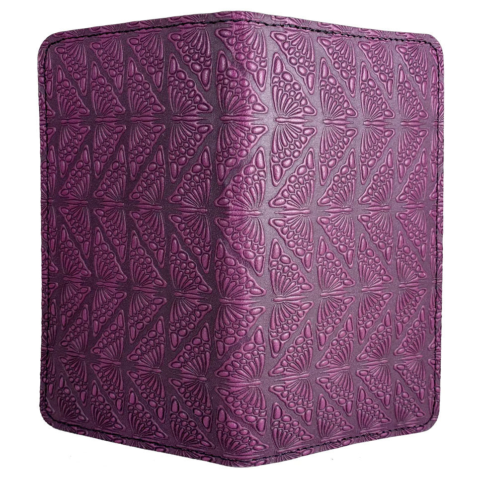 Leather Checkbook Cover - Mariposas in Orchid