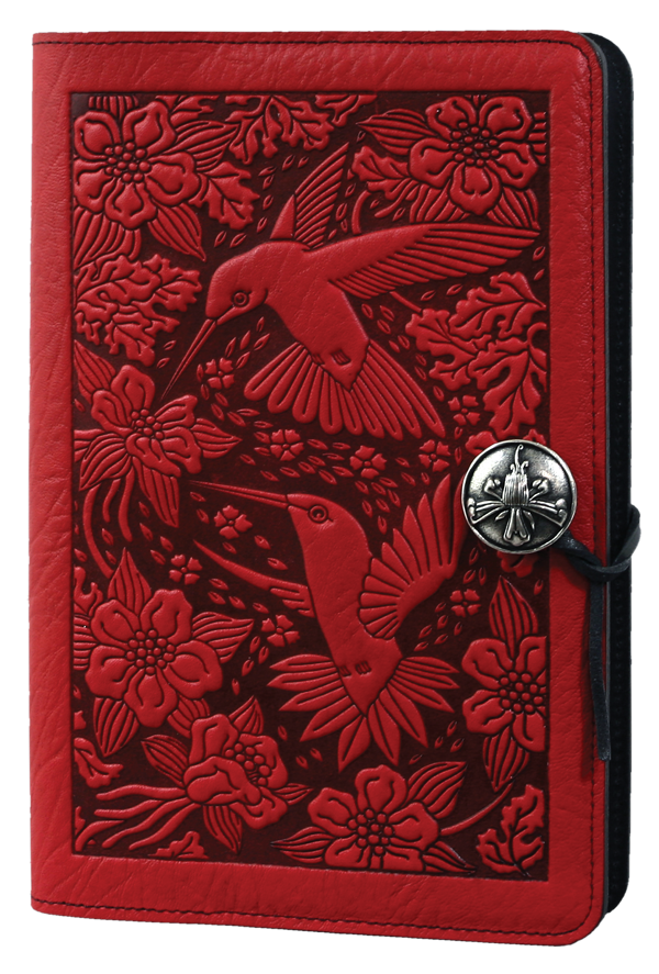 Small Leather Journal - Hummingbird in Red