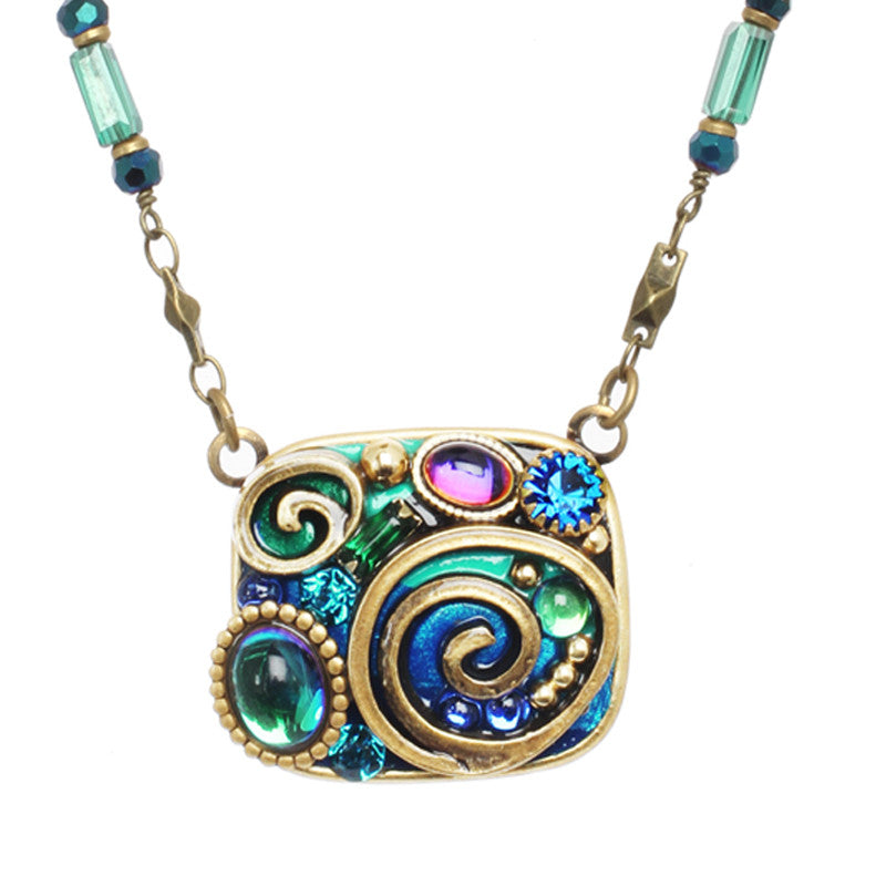 Emerald Medium Square Pendant on Part Beaded Chain Necklace by Michal Golan