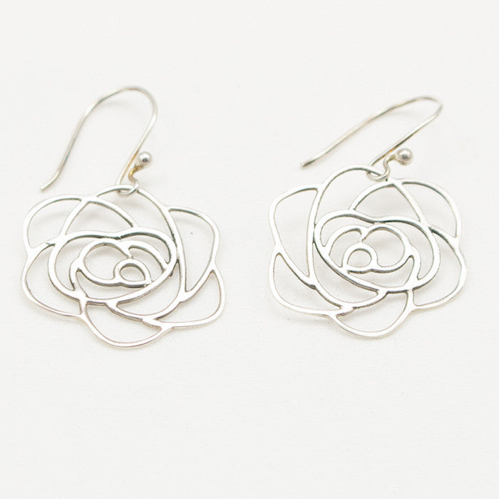 Sterling Silver Openwork Rose Dangle Earrings