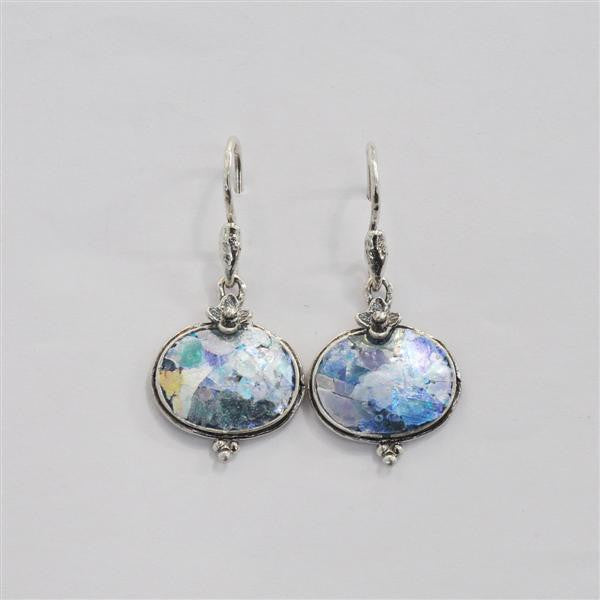Floral Flourish Oval Patina Roman Glass Earrings