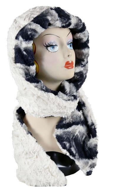 Ocean Mist with Cuddly Ivory Luxury Faux Fur Hoody Scarf