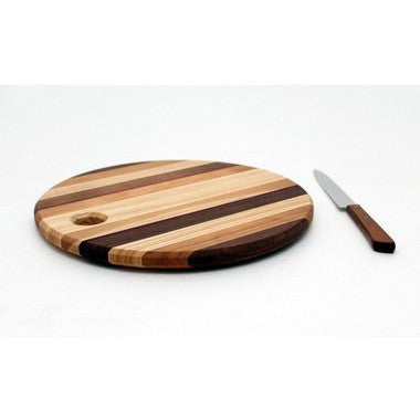 Round Cutting Board with Stripes in Oak - Size 10"