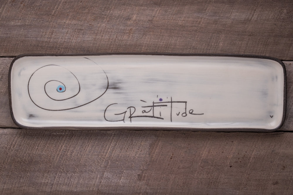 Gratitude Spiral Long Rectangle Tray Hand Painted Ceramic