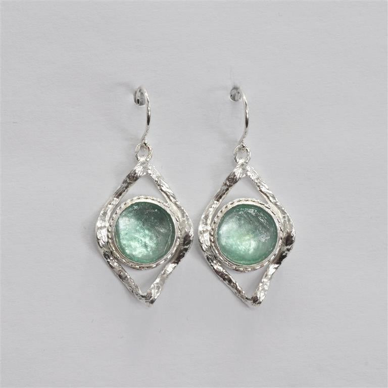 Wavy Open Diamond with Circle Washed Roman Glass Earrings