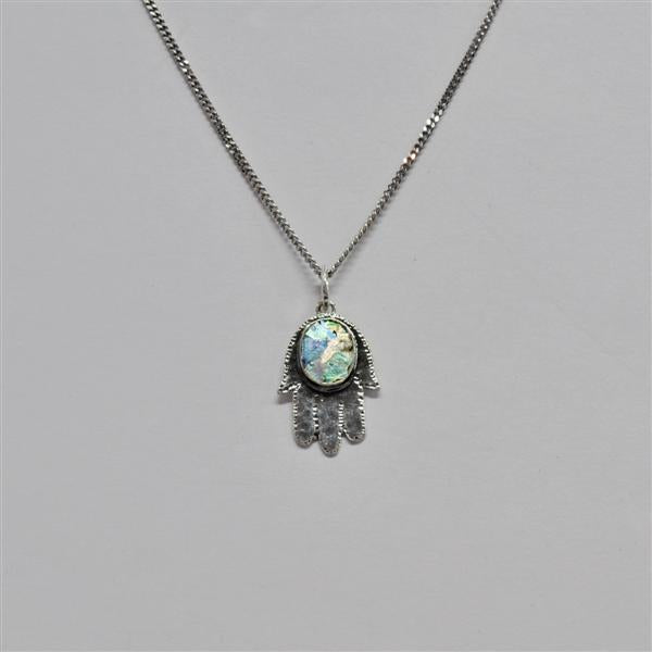 Hamsa Roman Glass Necklace