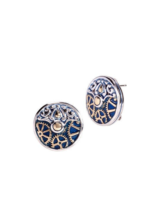 Anvil Collection, Gears of Time Edition, Round Post Clip Earrings by John Medeiros