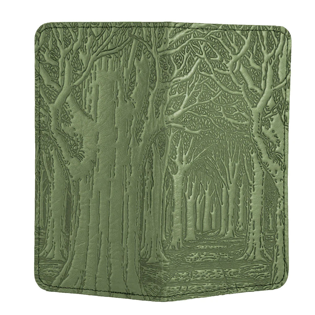 Leather Checkbook Cover - Avenue of Trees in Fern