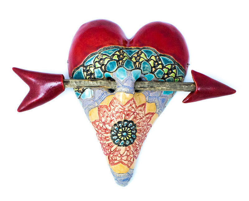 Indian Summer Heart with Arrow Ceramic Wall Art - Medium