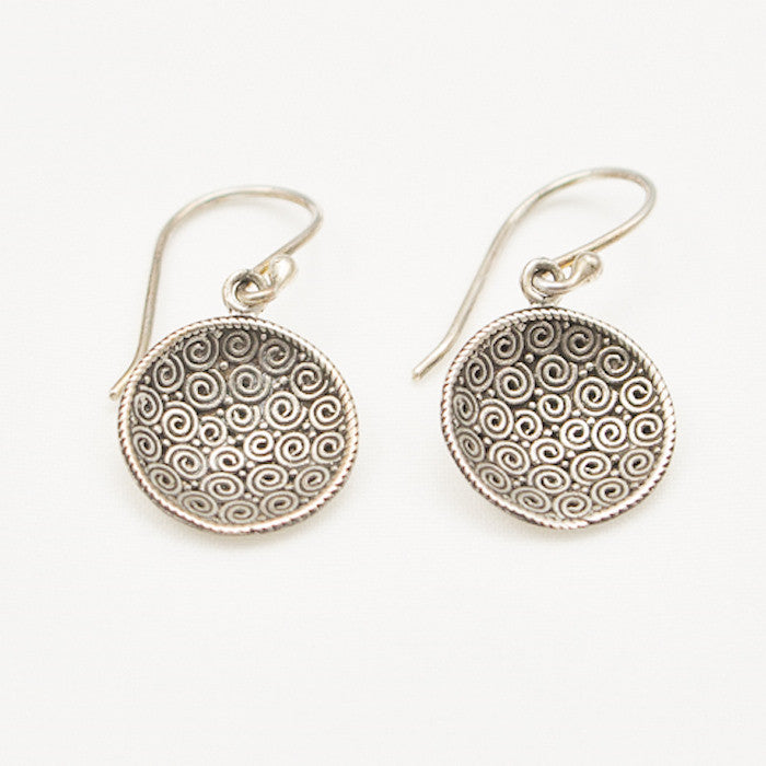 Sterling Silver Small Swirly Silver Bowl Dangle Earrings