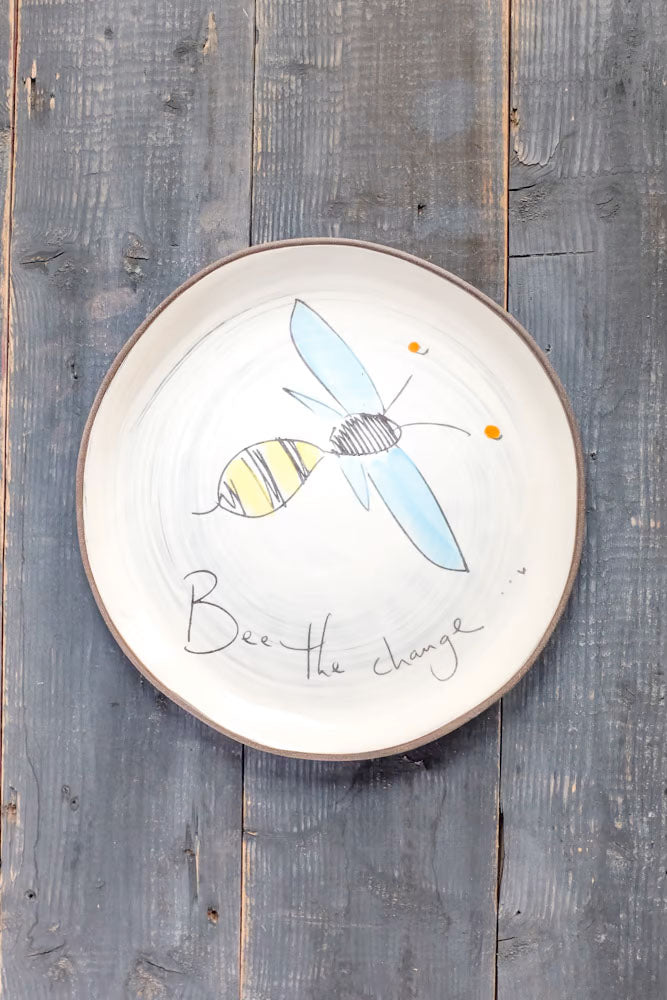 Bee the Change Hand Painted Ceramic Large Round Plate