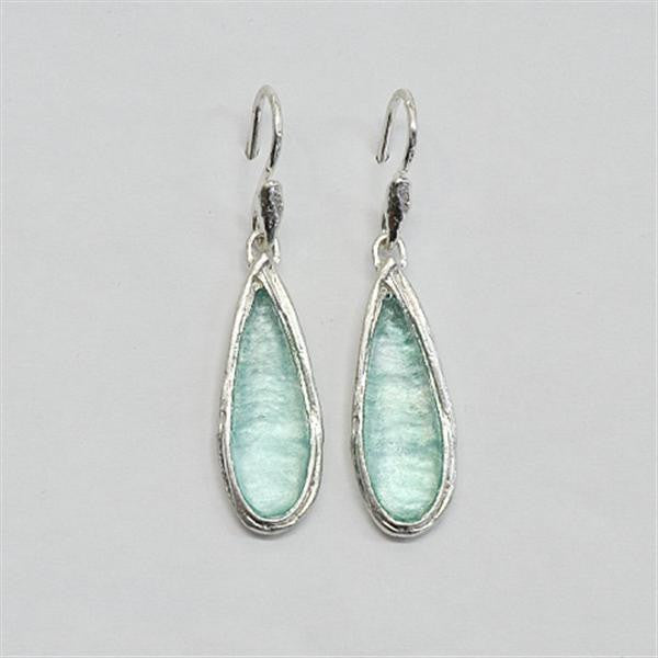 Long Teardrop Washed Roman Glass Earrings