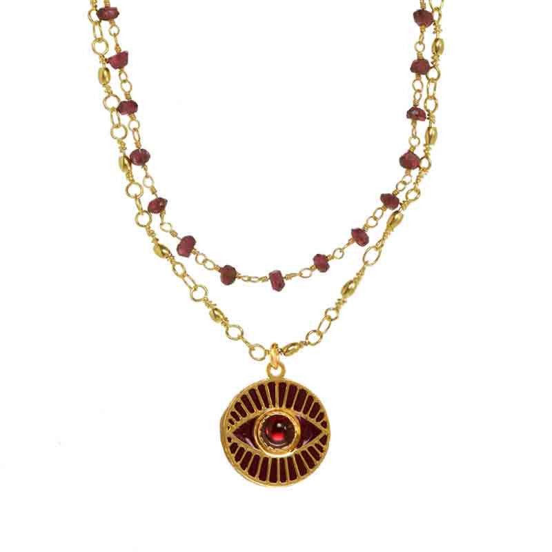 Gold Garner Medium Round Evil Eye Pendant Double Stand Necklace by Michal Golan