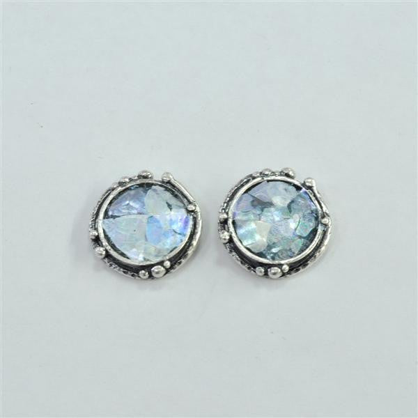 Orbit Framed Round Patina Roman Glass Post Earrings