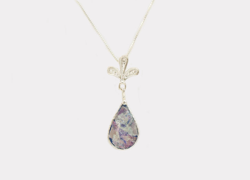 Patina Tear Drop Roman Glass Necklace