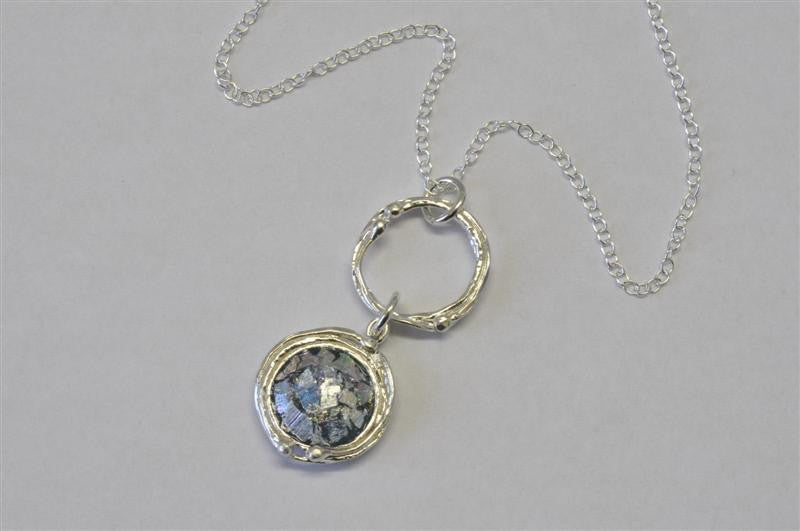 Open Circle With Round Patina Roman Glass Necklace