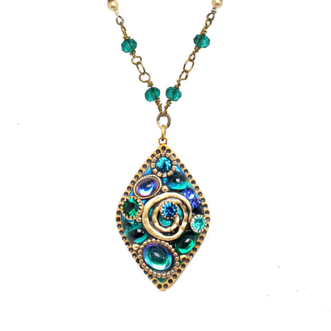 Emerald Medium Diamond Pendant Rosary Bead Necklace by Michal Golan
