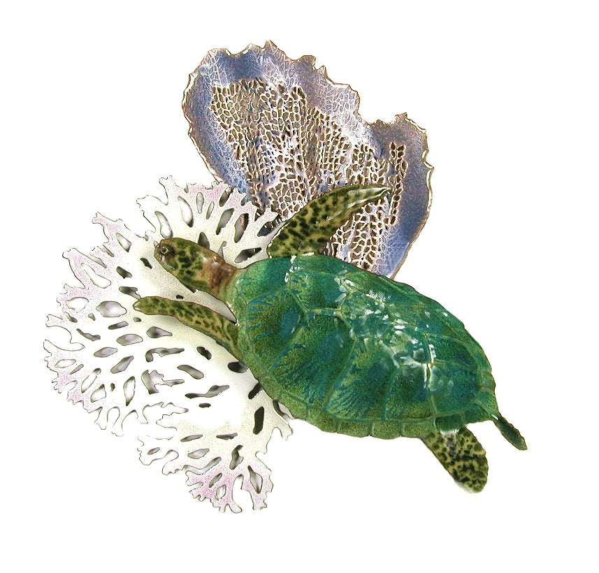 Sea Turtle with Blue Coral Wall Art by Bovano