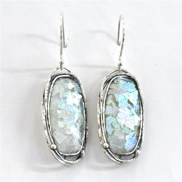 Orbit Framed Oval Patina Roman Glass Earrings