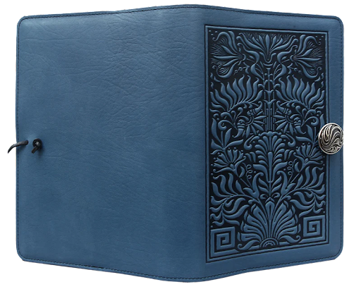Small Leather Journal - Thistle in Sky Blue