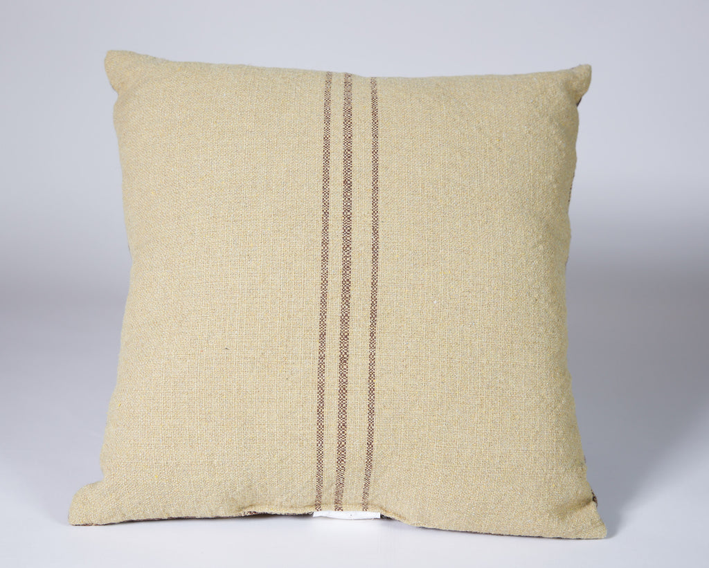 Angstadt #6 Pillow in Brown and Jute with Striped Side