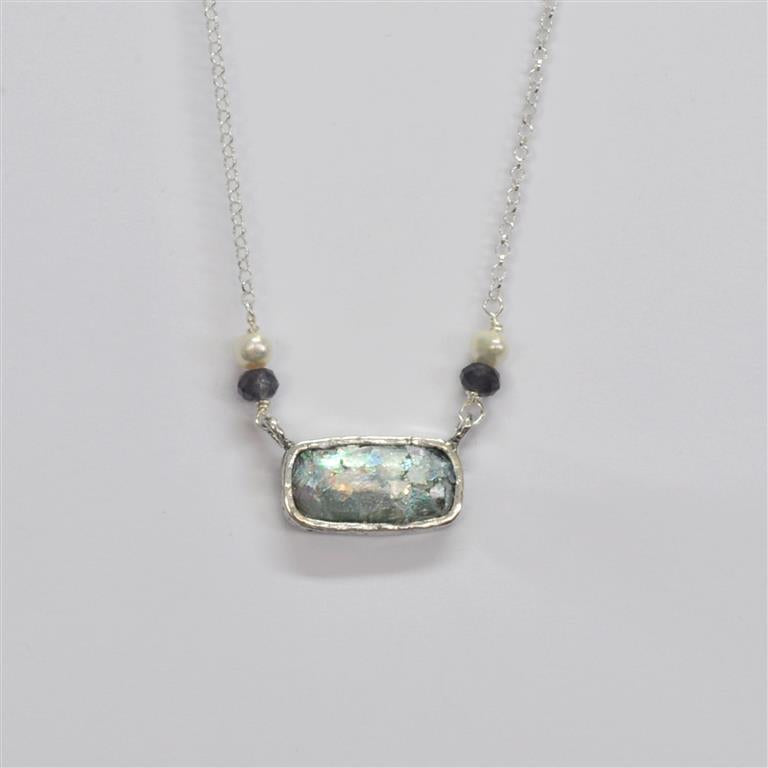 Iolite and Pearl Roman Glass Necklace