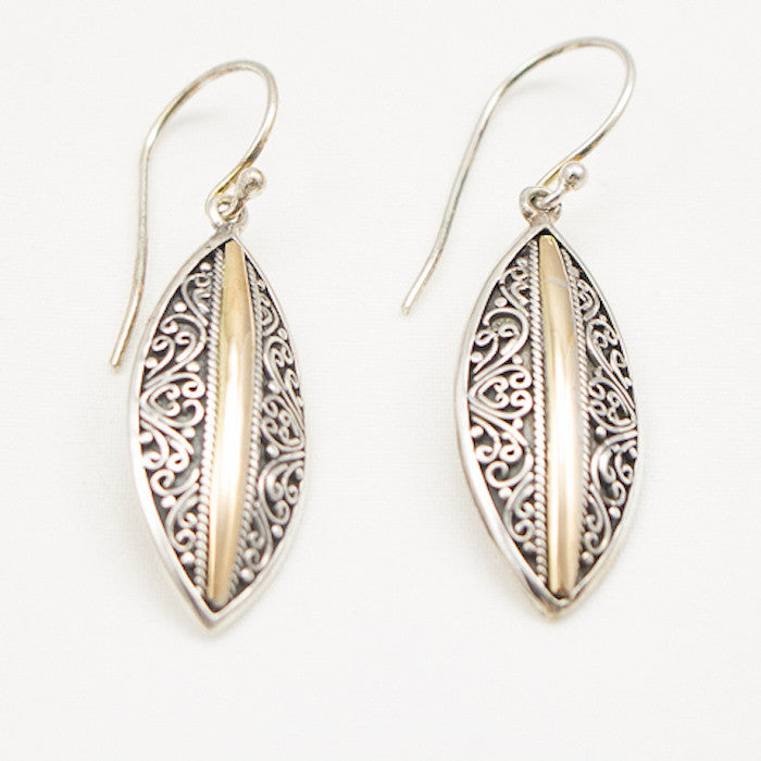 Sterling Silver Marquis Dangle with 22k Gold Bar Earrings
