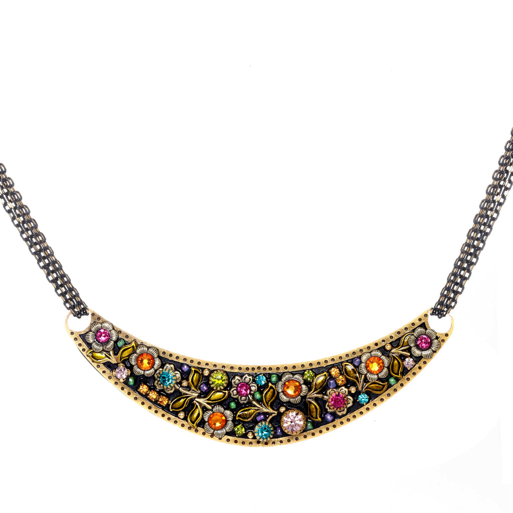 Black Flower Big Half Moon Necklace