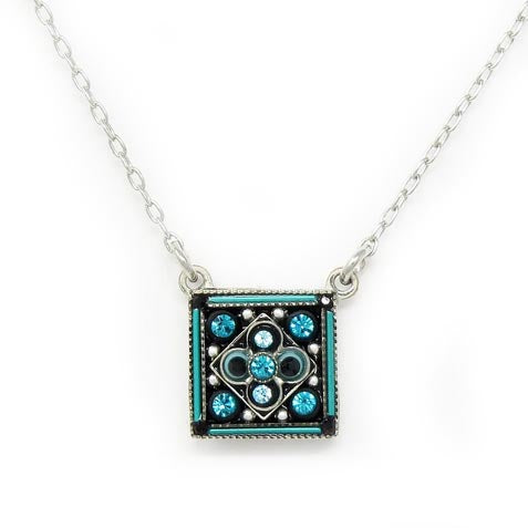 Turquoise Architectural Square Pendant Necklace by Firefly Jewelry