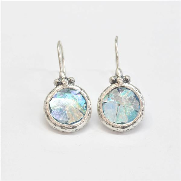 Round with Top Flourish Patina Roman Glass Earrings