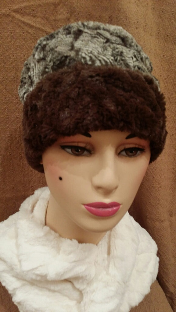 Cuddly In Chocolate with Praline Swirl Luxury Faux Fur Cuffed Pillbox Hat