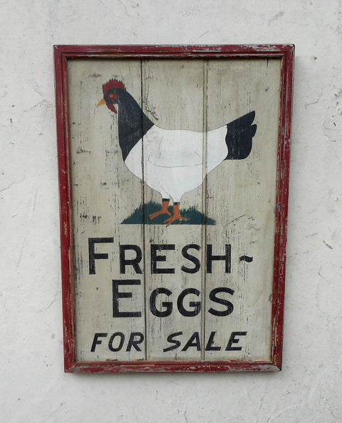 Fresh Eggs For Sale with Painted Chicken White with Red Trim Americana Art