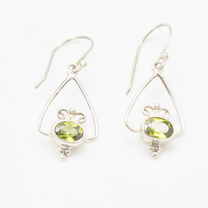 Sterling Silver Oval Faceted Peridot Dangle Earrings