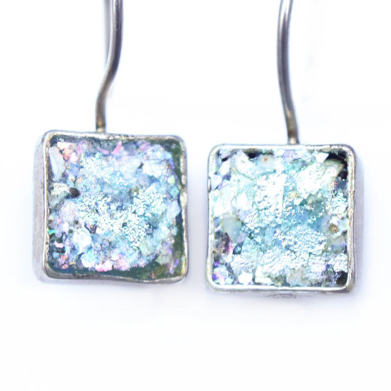 Latch Hook Square Roman Glass Earrings