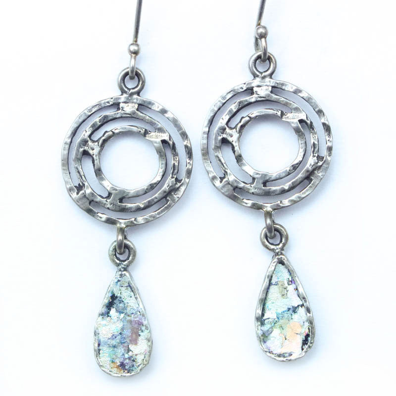 Labrynth Tear Drop Roman Glass Earrings