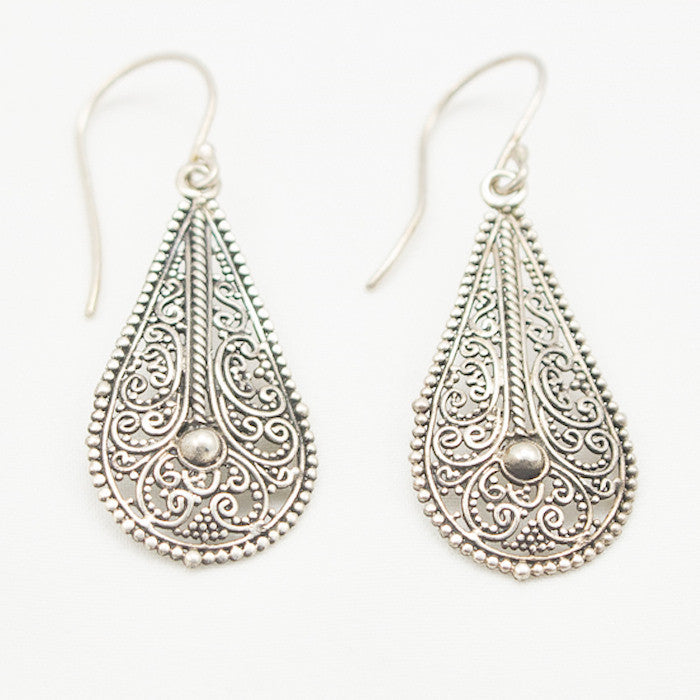 Sterling Silver Swirly Teardrop Dangle Earrings