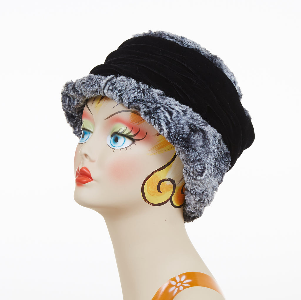 Licorice Swirl with Black Velvet Luxury Faux Fur Ana Cloche Style Hat