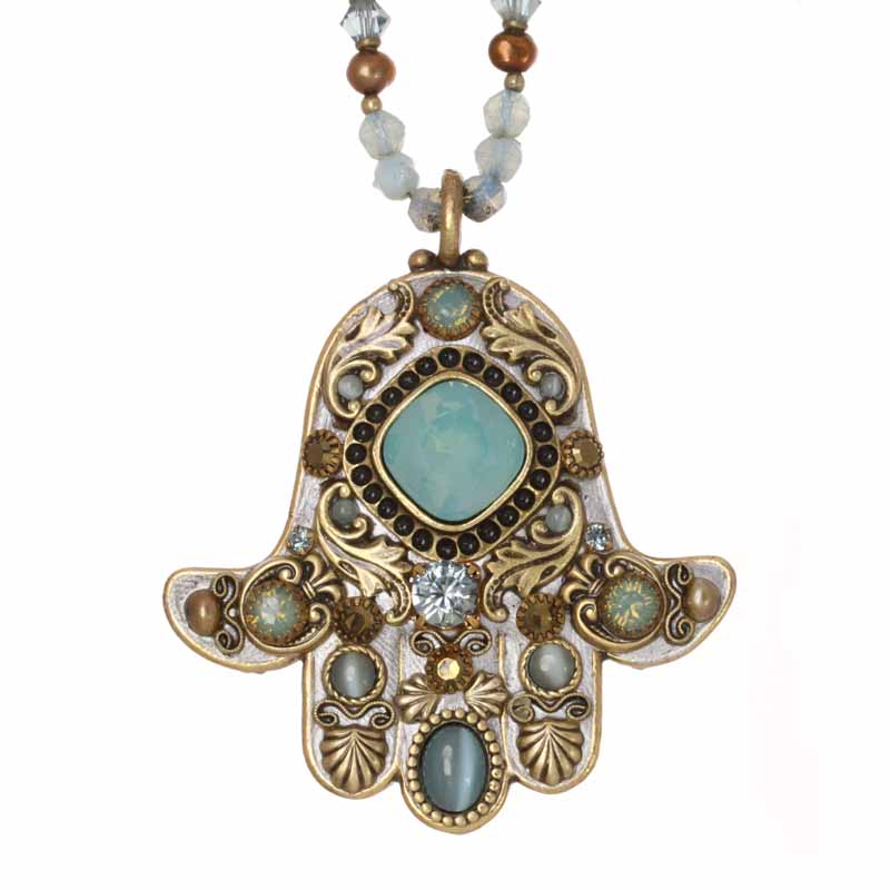 Large Teal Hamsa Necklace