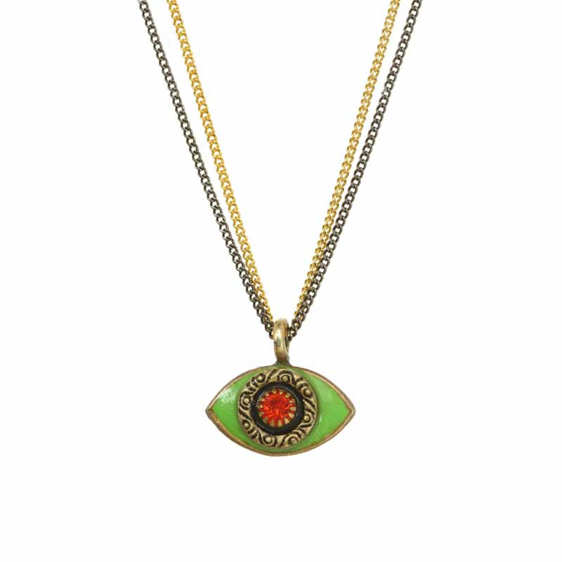Green/Red Stone Eye on Two Chains Necklace