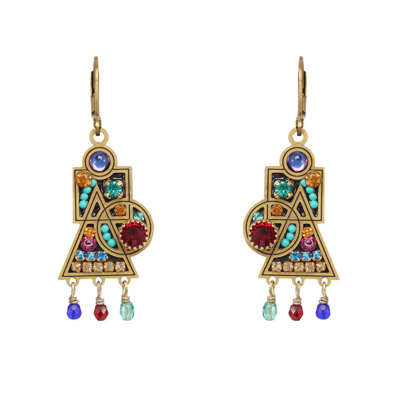 Multi Bright Abstract with Dangles Earrings by Michal Golan