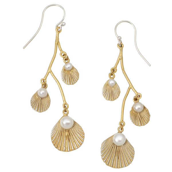 Sea Scallop Triple Dangle Wire Earrings by Michael Michaud