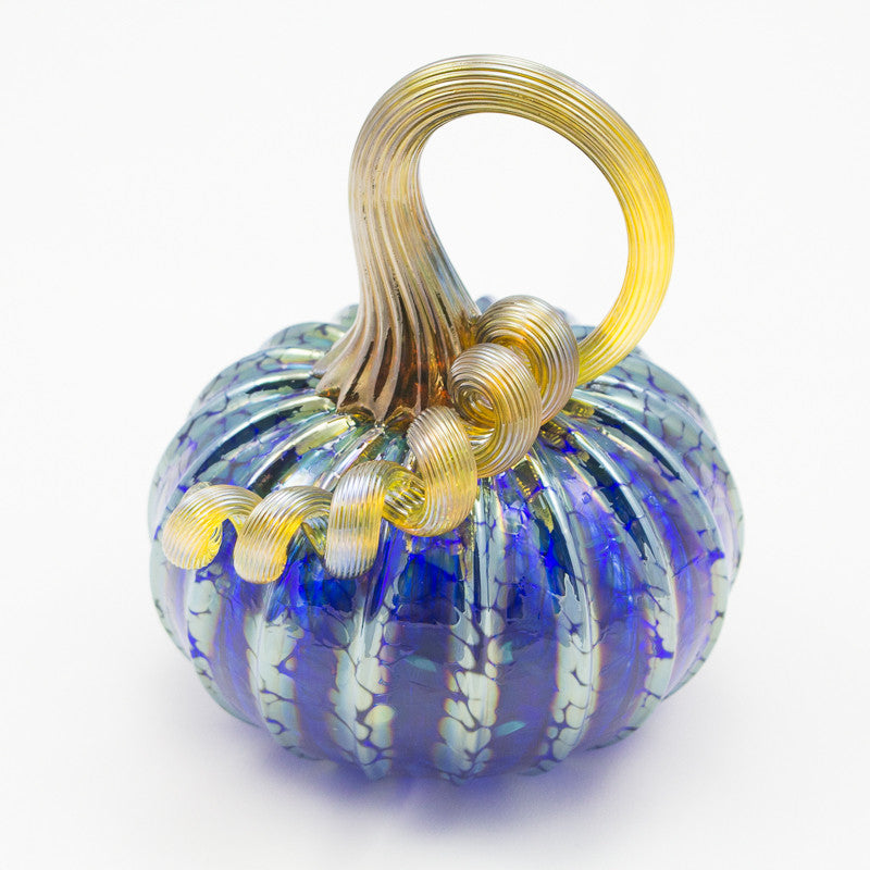 Handblown Glass Pumpkin in Iridescent Cobalt