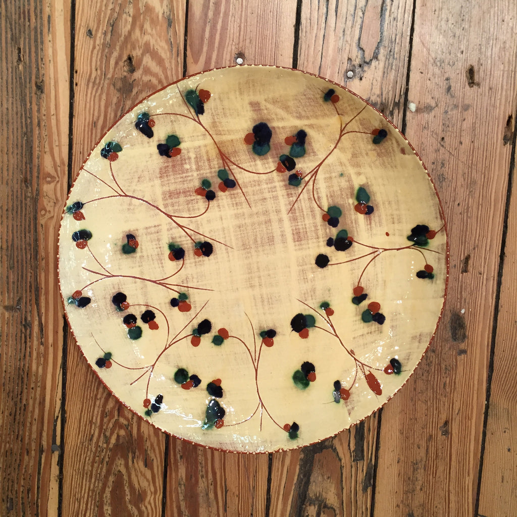 Slip Trail and Sgraffito Intricate Border Redware Pottery Plate