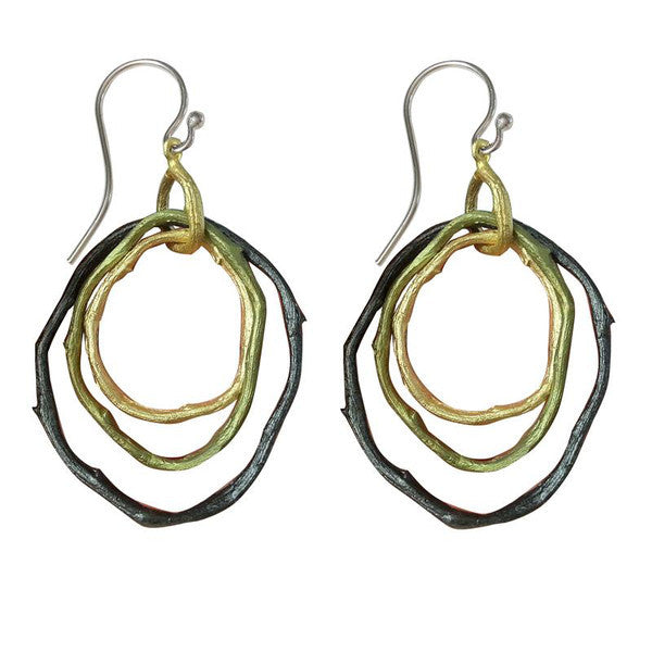 Petite Driftwood Triple Hoop Wire Earrings by Michael Michaud
