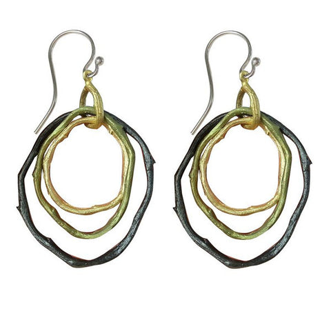 Petite Driftwood Triple Hoop Wire Earrings by Michael Michaud