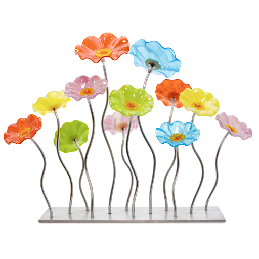 Beach Silver Base 12 Flower Handblown Glass Small Garden