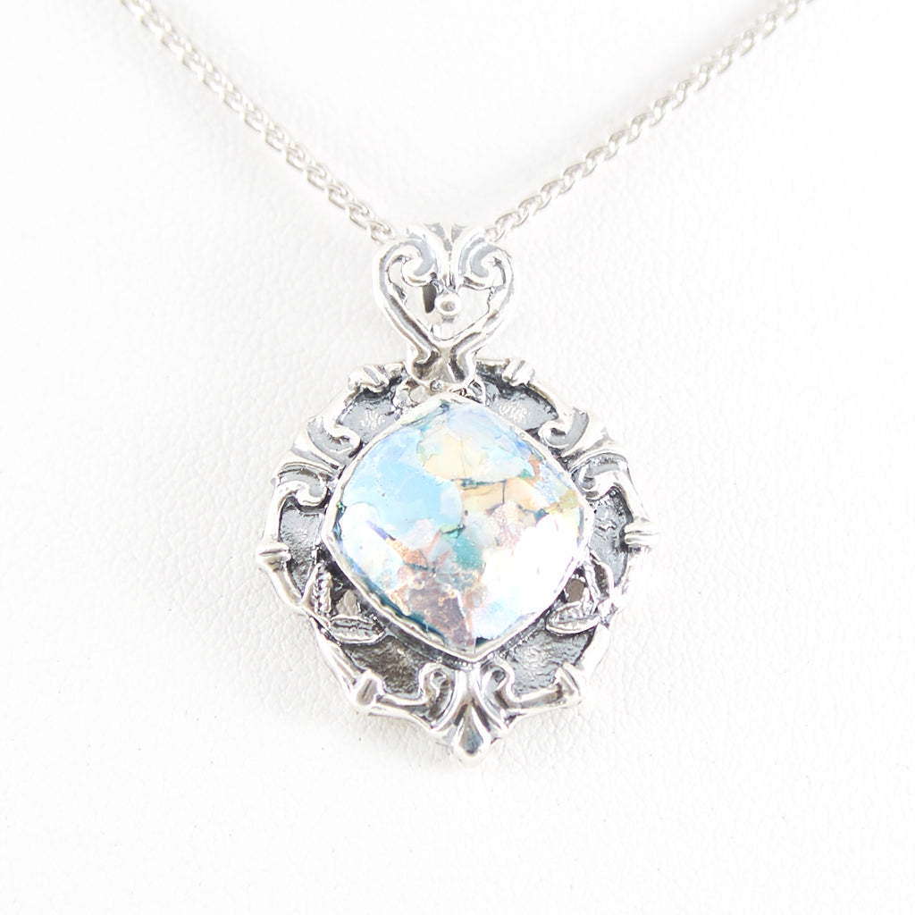 Intricate Silver Roman Glass Necklace