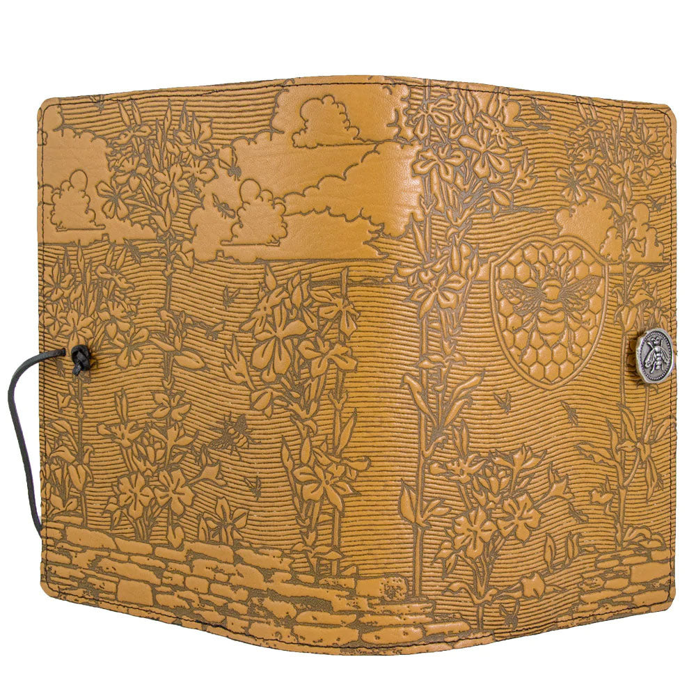 Large Leather Journal - Bee Garden in Marigold