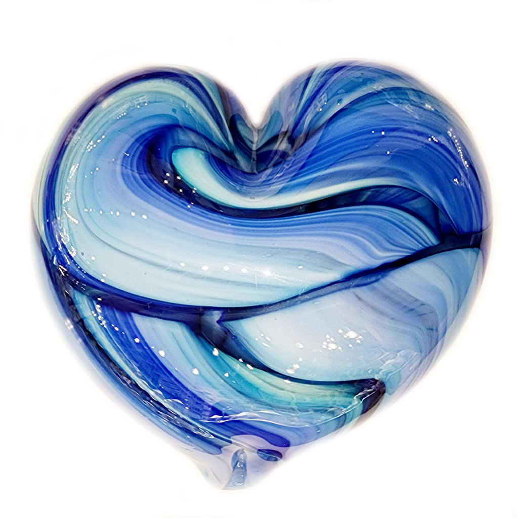 Heart in Teal and Cerulean Handblown Glass Paperweight