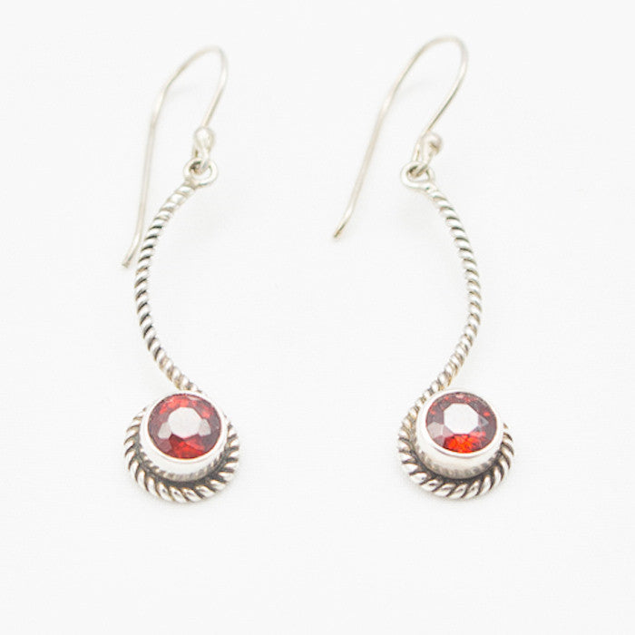 Sterling Silver Braided Dangle Earrings with Garnet
